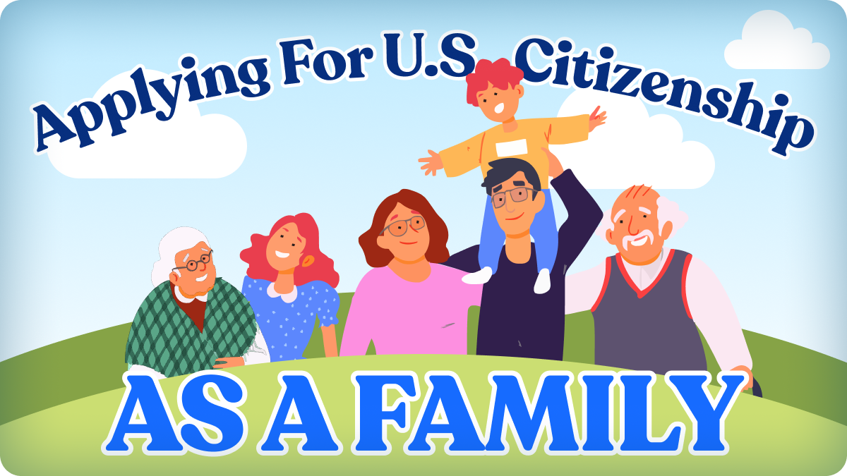 An illustration of a multi-generational family smiling outdoors on a nice day