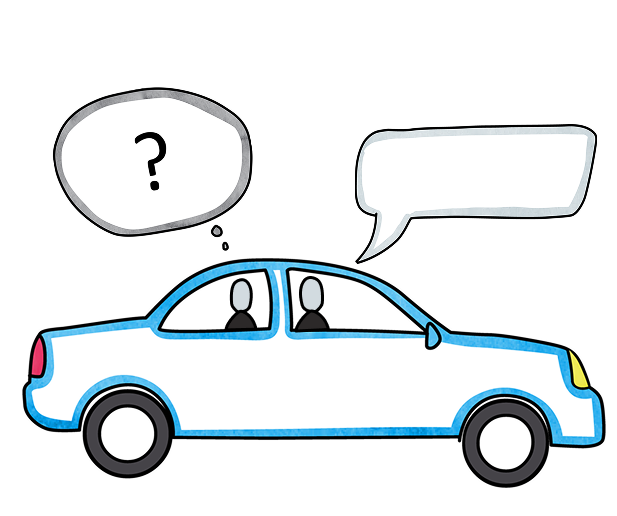An illustration a car with people inside having a chat
