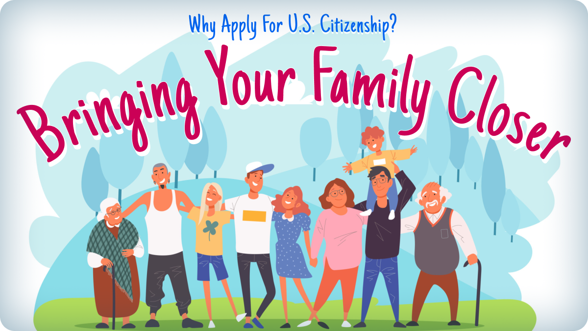 A large family in a park with the caption: Bringing Your Family Closer