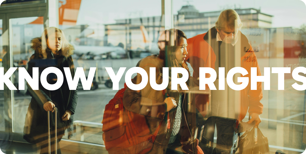 People walking in an airport with the text: Know Your Rights