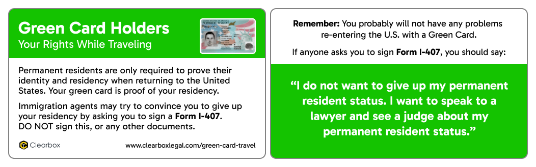 A card explaining your rights as a green card holder