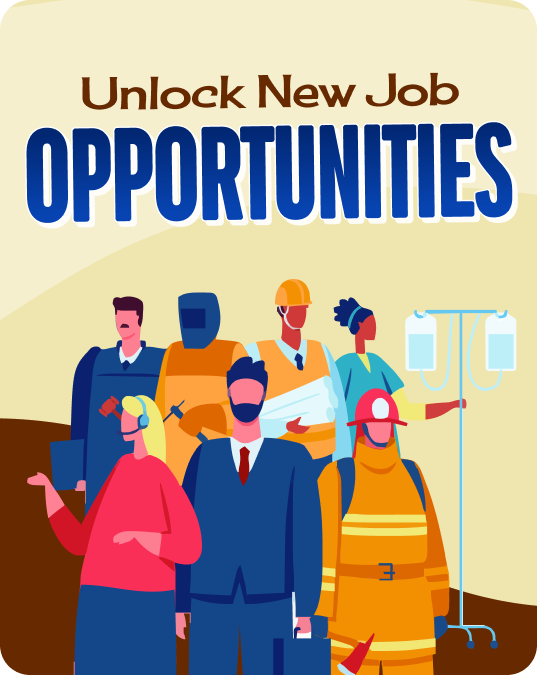 A group of workers with the text - Unlock New Job Opportunities